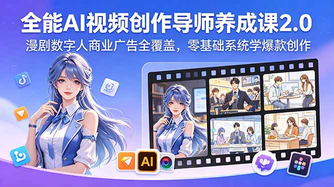 全能AI视频创作导师养成课2.0，漫剧数字人商业广告全覆盖，零基础系统学爆款创作-91搞钱
