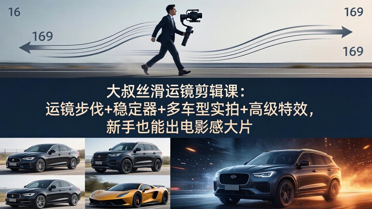 大叔丝滑运镜剪辑课:运镜步伐+稳定器+多车型实拍+高级特效,新手也能出电影感大片-91搞钱