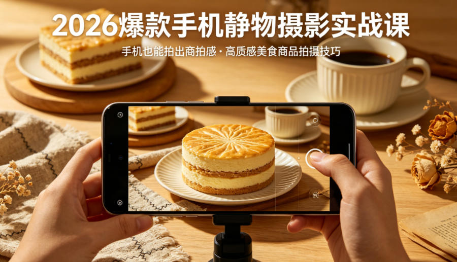 2026爆款手机静物摄影实战课，手机也能拍出商拍感，学会拍出高质感美食商品-91搞钱