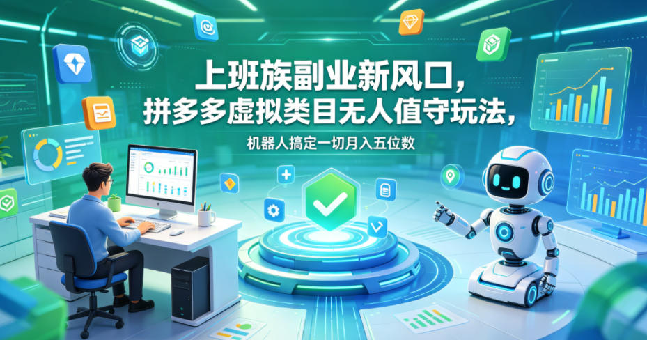 上班族副业新风口，拼多多虚拟类目无人值守玩法，机器人搞定一切月入五位数【揭秘】-91搞钱