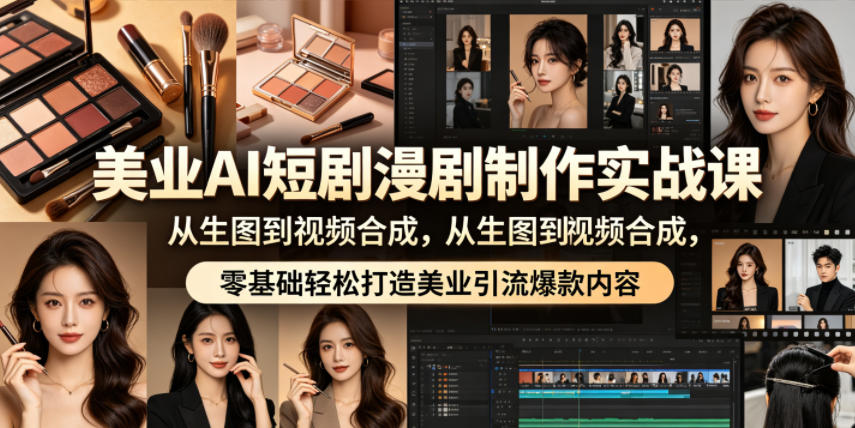 美业AI短剧漫剧制作实战课，从生图到视频合成，零基础轻松打造美业引流爆款内容-91搞钱