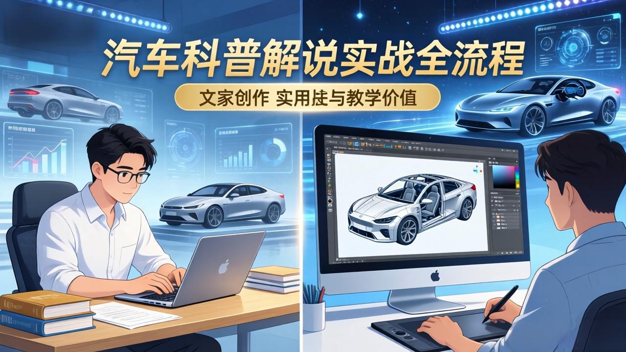 抖音汽车科普解说实战:文案+动画+画面处理+去水印全流程,打造专业汽车科普视频-91搞钱