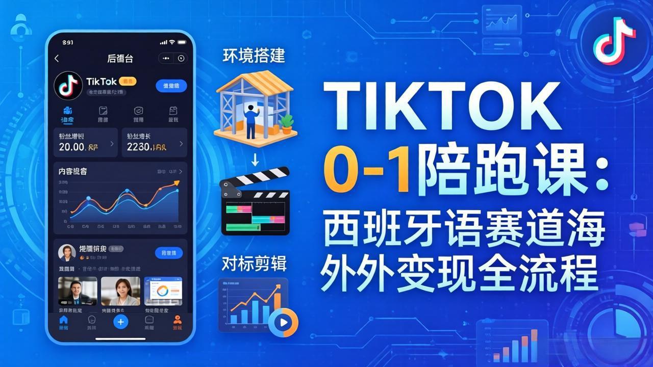 TIKTOK 0-1 陪跑课:从环境搭建到刷对标剪辑,西班牙语赛道海外变现全流程-91搞钱