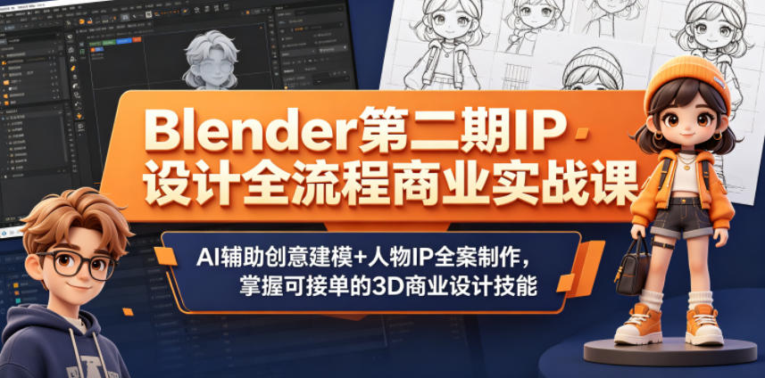 Blender第二期IP设计全流程商业实战课，AI辅助创意建模+人物IP全案制作，掌握可接单的3D商业设计技能-91搞钱