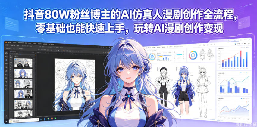 抖音80W粉丝博主的AI仿真人漫剧创作全流程，零基础也能快速上手，玩转AI漫剧创作变现-91搞钱