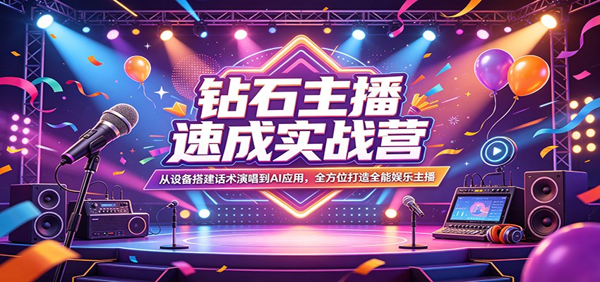 钻石主播速成实战营：从设备搭建话术演唱到AI应用，全方位打造全能娱乐主播-91搞钱
