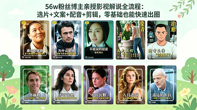 56万粉丝博主亲授影视解说全流程：选片+文案+配音+剪辑，零基础也能快速出圈-91搞钱