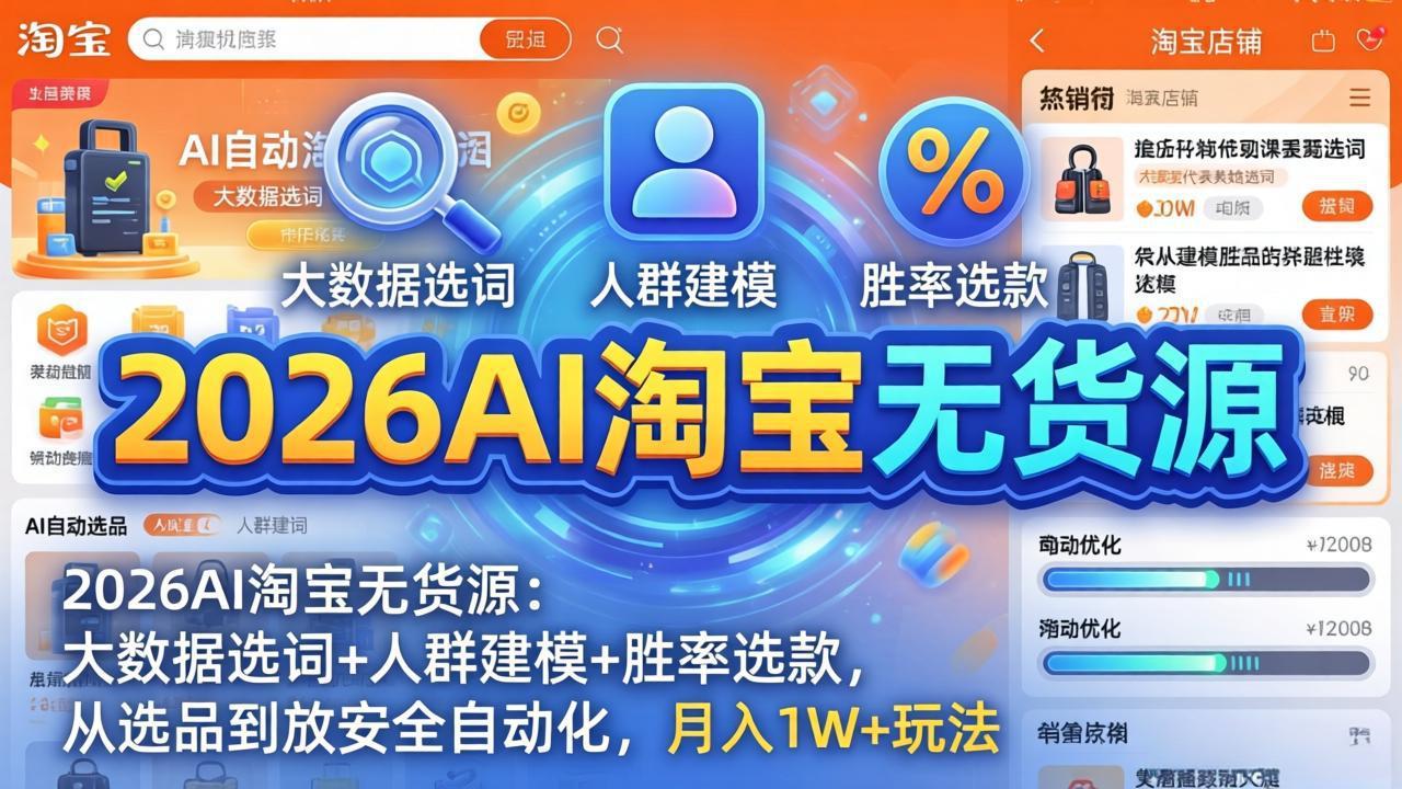 2026AI淘宝无货源-4月更新:大数据选词+人群建模+胜率选款,从选品到放大全自动化,月入1W+玩法-91搞钱