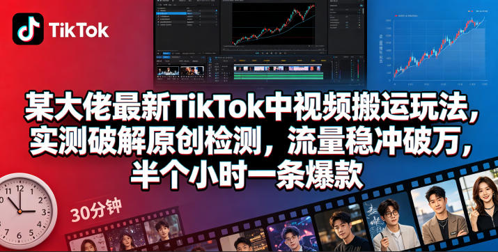 某大佬最新TikTok中视频搬运玩法，实测破解原创检测，流量稳冲破万，半个小时一条爆款-91搞钱