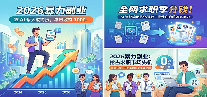 2026暴力副业:靠AI帮人改简历,单日收益1000+,全网求职季分钱-91搞钱