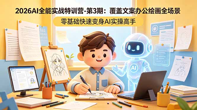 2026AI全能实战特训营-第3期：覆盖文案办公绘画全场景 零基础快速变身AI实操高手-91搞钱