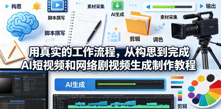用真实的工作流程,从构思到完成AI短视频和网络剧视频生成制作教程-中英字幕-91搞钱