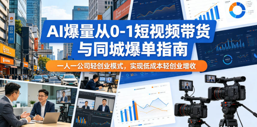 AI爆量从0-1短视频带货与同城爆单指南，一人一公司轻创业模式，实现低成本轻创业增收-91搞钱