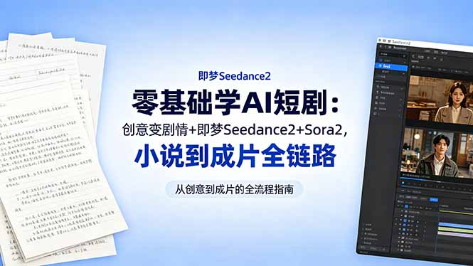零基础学AI短剧：创意变剧情+即梦Seedance2+Sora2，小说到成片全链路-91搞钱