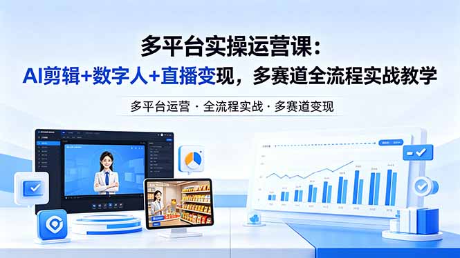 某团队多平台实操运营课-更新26年4月20：AI剪辑+数字人+直播变现，多赛道全流程实战教学-91搞钱
