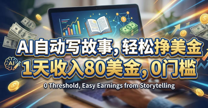 AI自动写故事，轻松挣美刀，1天收入80刀，0门槛-91搞钱
