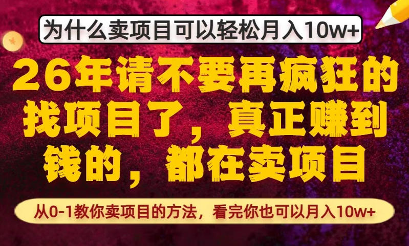 为什么真正賺到钱的都在卖项目，从0-1教你卖项目的方法，看完你也可以月入10w+【揭秘】-91搞钱