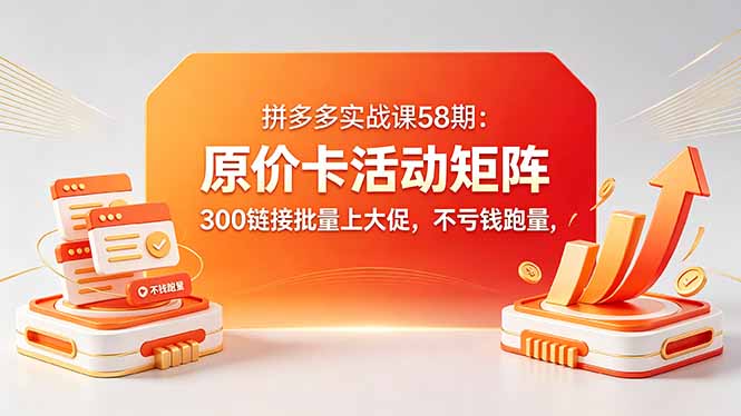 拼多多实战课58期：原价卡活动矩阵，300链接批量上大促，不亏钱跑量-91搞钱