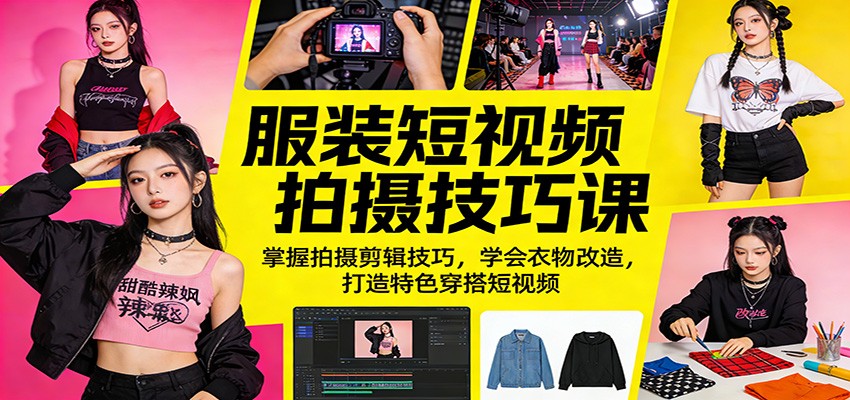 服装短视频拍摄技巧课:掌握拍摄剪辑技巧,学会衣物改造,打造特色穿搭短视频-91搞钱
