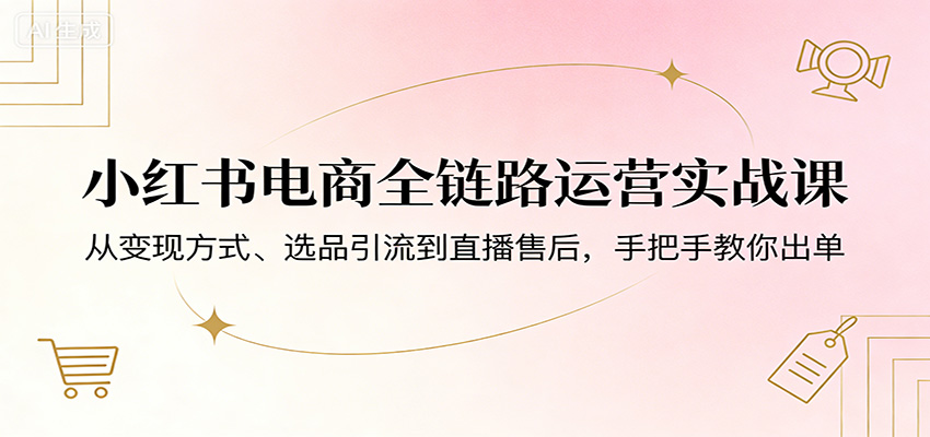 小红书电商全链路运营实战课：从变现方式、选品引流到直播售后，手把手教你出单-91搞钱