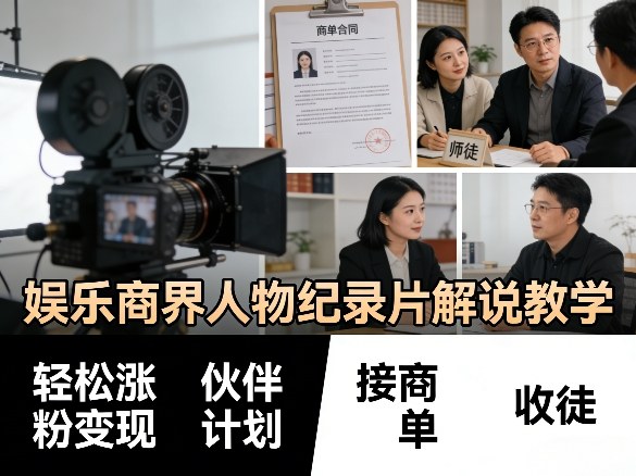 娱乐商界人物纪录片解说教学，轻松涨粉变现，伙伴计划，接商单，收徒等-91搞钱