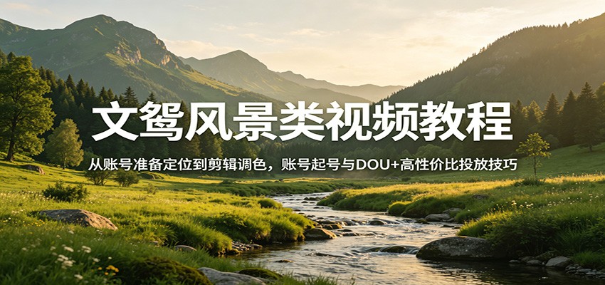 文鸳风景类视频教程：从账号准备定位到剪辑调色，账号起号与DOU+高性价比投放技巧-91搞钱