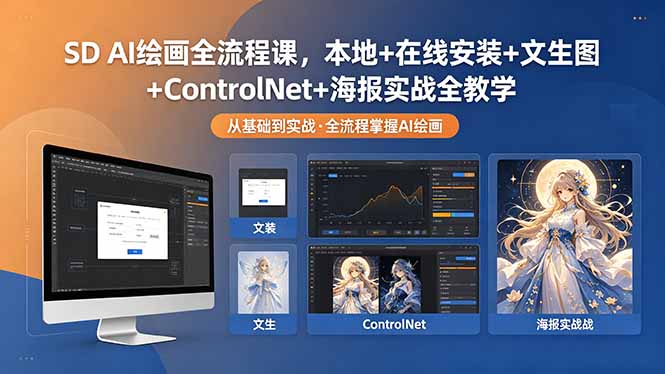 SD AI绘画全流程课，本地+在线安装+文生图+ControlNet+海报实战全教学-91搞钱