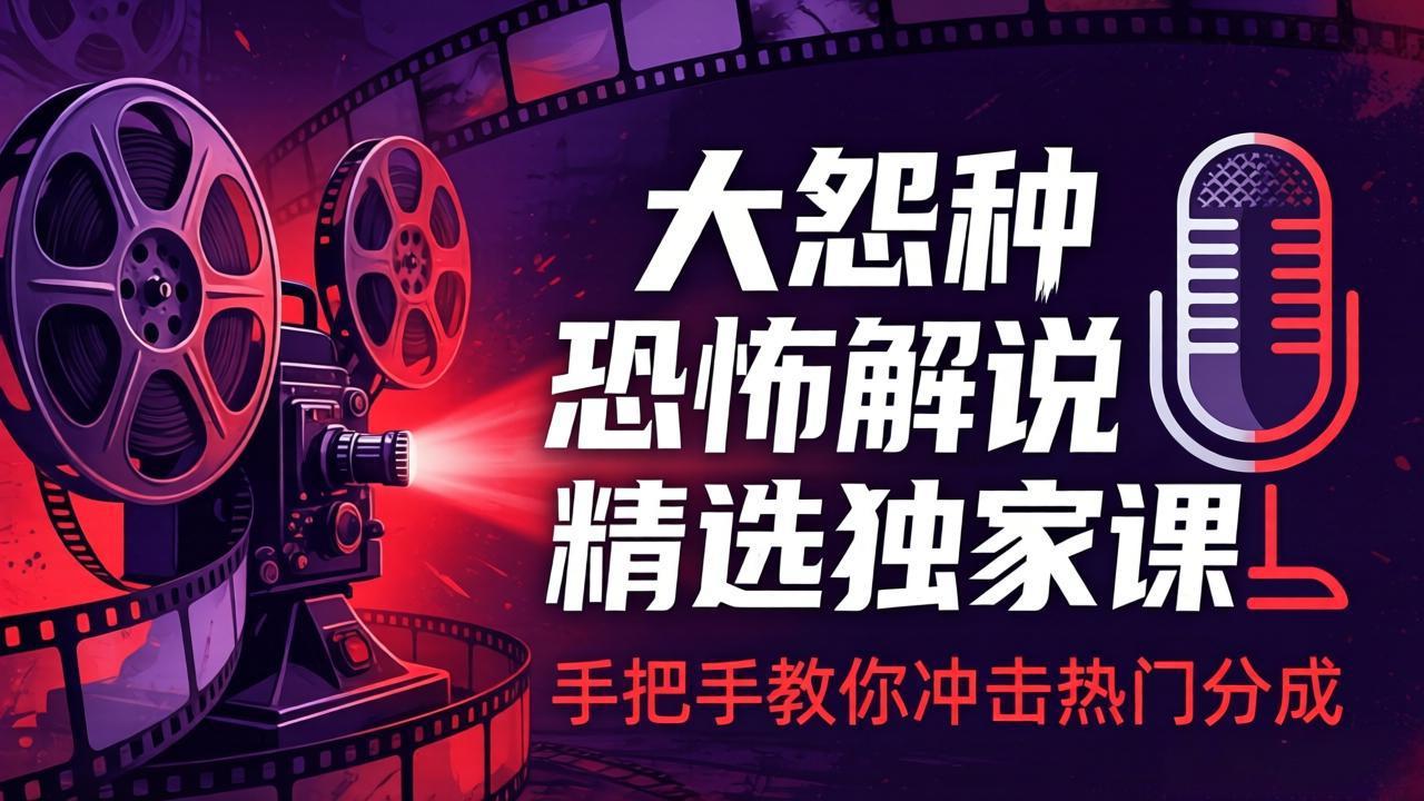 大怨种恐怖解说精选独家课:电影下载+文案配音+片头封面,手把手教你冲击热门分成-91搞钱