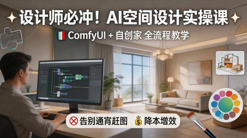 设计师必冲！AI空间设计实操课，ComfyUI+自创家全教学，告别通宵赶图，降本增效-91搞钱