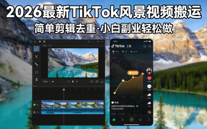 2026最新TikTok风景视频搬运简单剪辑去重小白副业月入 8000-91搞钱