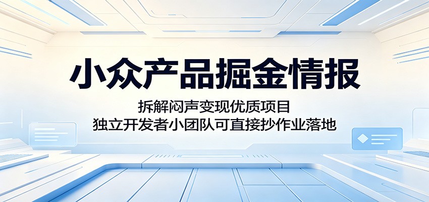 小众产品掘金情报：拆解闷声变现优质项目，独立开发者小团队可直接抄作业落地-91搞钱