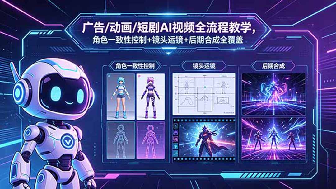 广告/动画/短剧AI视频全流程教学，角色一致性控制+镜头运镜+后期合成全覆盖-91搞钱