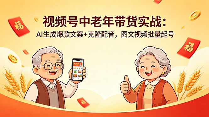 视频号中老年带货实战：AI生成爆款文案+克隆配音，图文视频批量起号-91搞钱