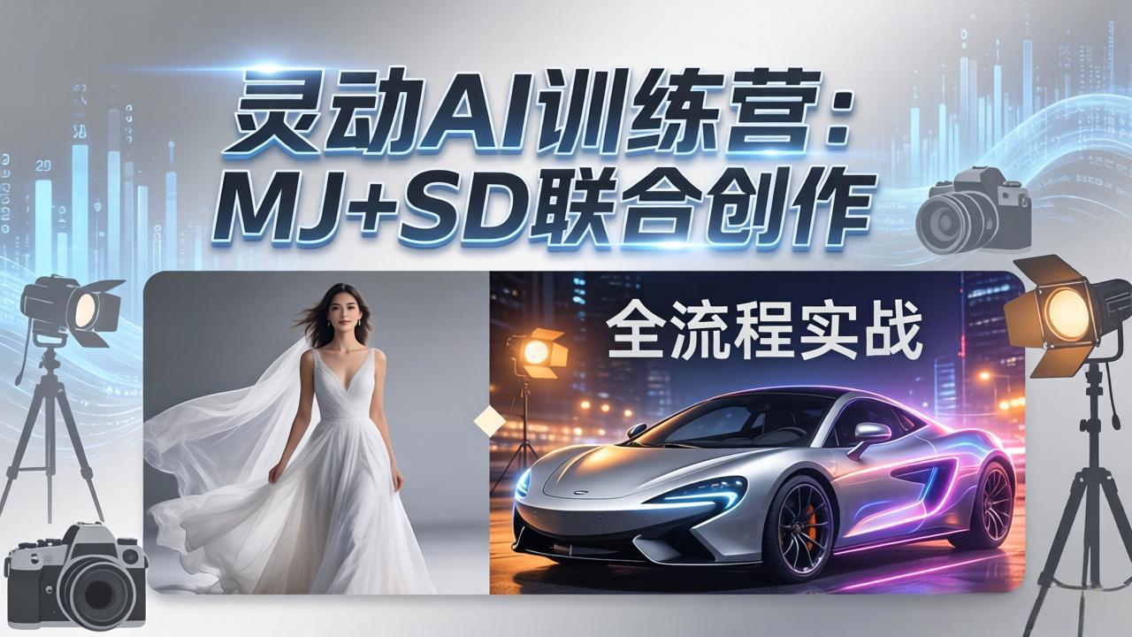 灵动AI训练营-3.0课程：MJ+SD联合创作，从婚纱大片到汽车广告，摄影后期全流程实战-91搞钱