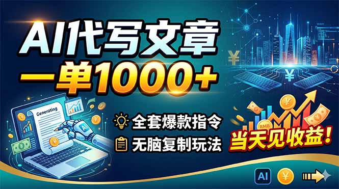 AI代写文章,一单1000+,全套爆款指令+无脑复制玩法,当天见收益!-91搞钱
