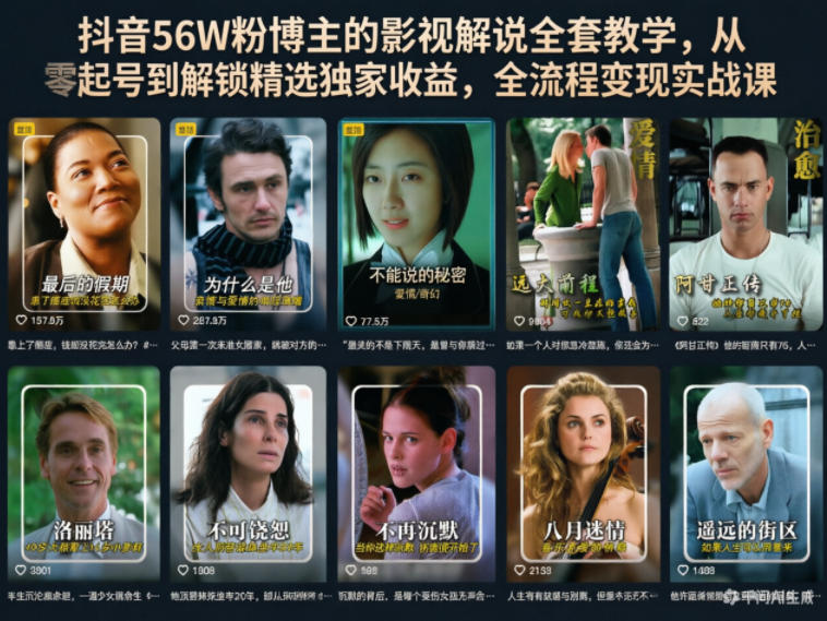 抖音56W粉博主的影视解说全套教学，从零起号到解锁精选独家收益，全流程变现实战课-91搞钱