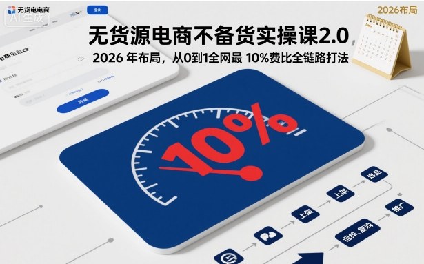 无货源电商不备货实操课2.0，2026年布局，从0到1全网最低10%费比全链路打法【更新26年3月】-91搞钱