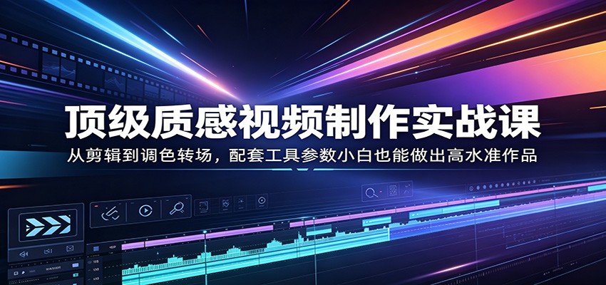 顶级质感视频制作实战课：从剪辑到调色转场，配套工具参数小白也能做出高水准作品-91搞钱