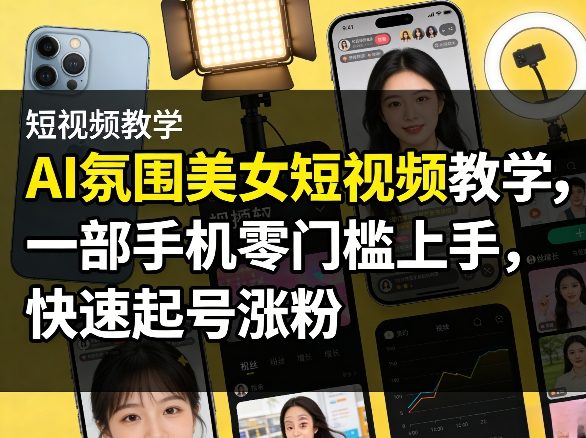 AI氛围美女短视频教学，一部手机零门槛上手，快速起号涨粉-91搞钱